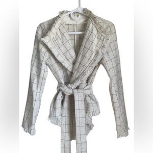 ÉTOPHE STUDIOS Cream & Gold Fringe Cardigan Coat with Belt size small